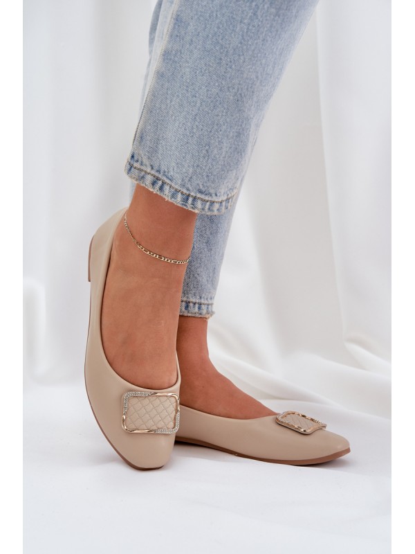 Eco Leather Ballet Flats With Decoration Beige Tulnelia