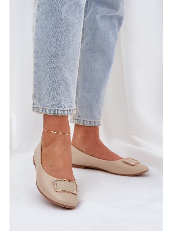 Eco Leather Ballet Flats With Decoration Beige Tulnelia 2