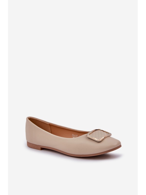 Eco Leather Ballet Flats With Decoration Beige Tulnelia