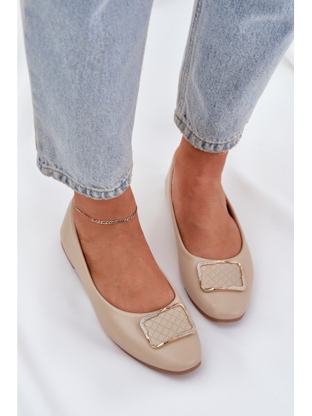 Eco Leather Ballet Flats With Decoration Beige Tulnelia