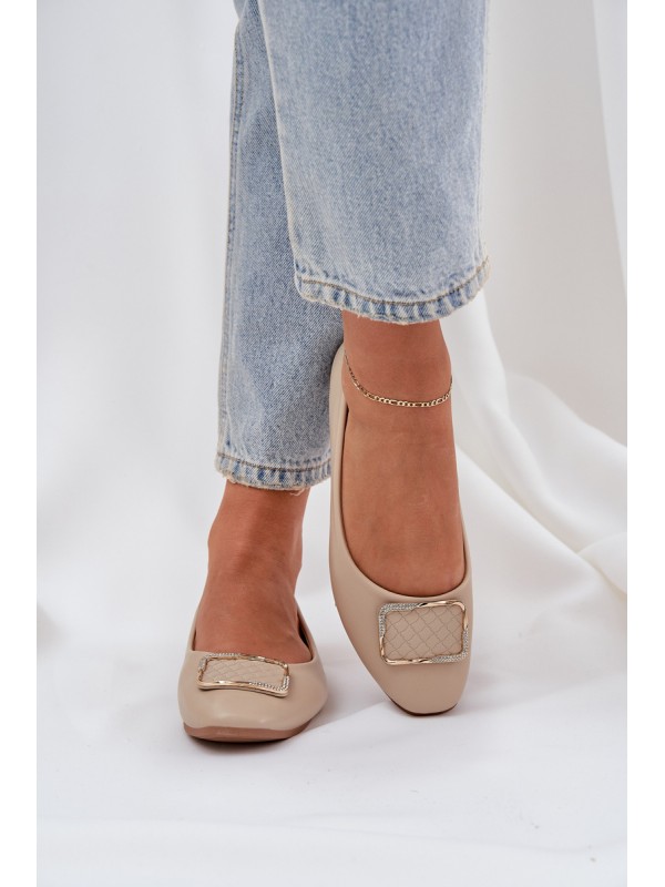 Eco Leather Ballet Flats With Decoration Beige Tulnelia
