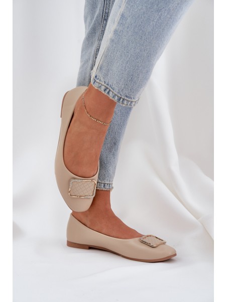 Eco Leather Ballet Flats With Decoration Beige Tulnelia