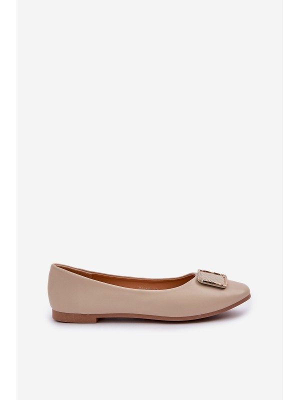Eco Leather Ballet Flats With Decoration Beige Tulnelia