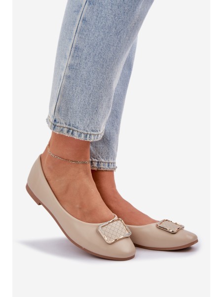 Eco Leather Ballet Flats With Decoration Beige Tulnelia