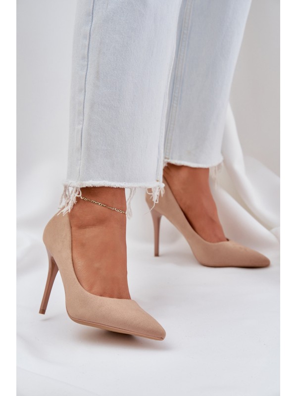 Classic High Heels Made Of Eco Suede Beige Navinda