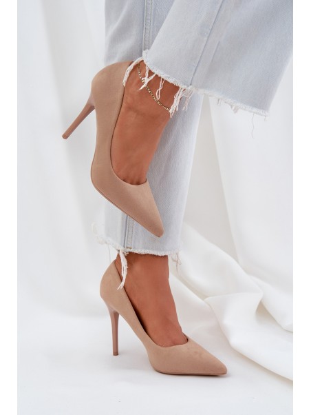 Classic High Heels Made Of Eco Suede Beige Navinda