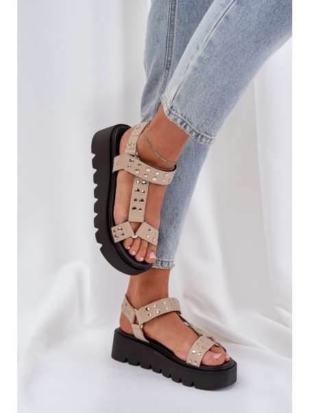 Embellished sandals on platform beige Tatellia