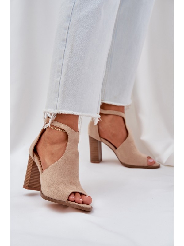Block Heel Sandals Made Of Eco Suede Beige Lanadriena