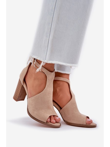 Block Heel Sandals Made Of Eco Suede Beige Lanadriena