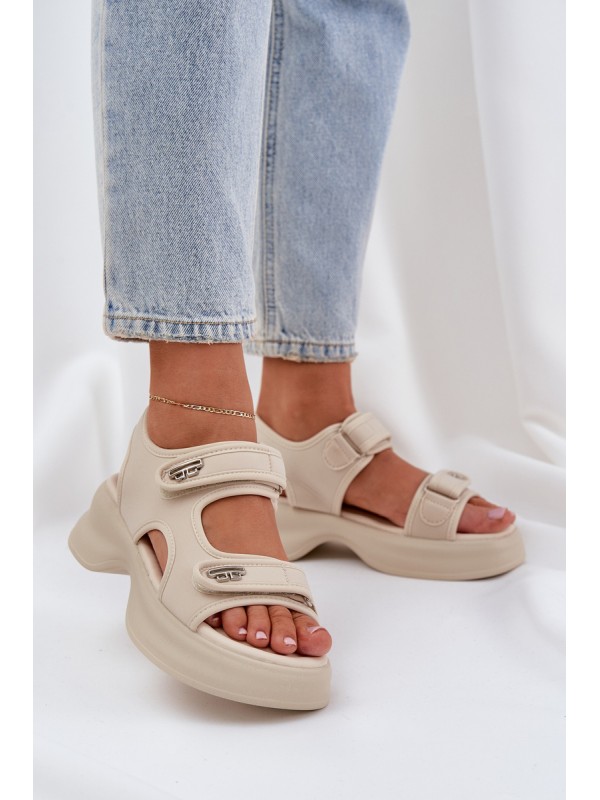 Fabric Lightweight Platform Sandals Light Beige Deniffia