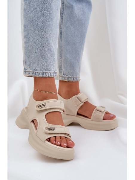 Fabric Lightweight Platform Sandals Light Beige Deniffia