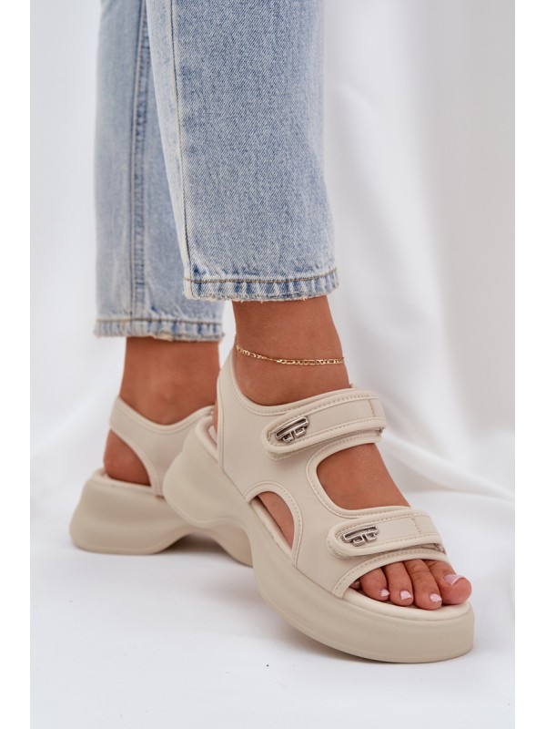 Fabric Lightweight Platform Sandals Light Beige Deniffia 2