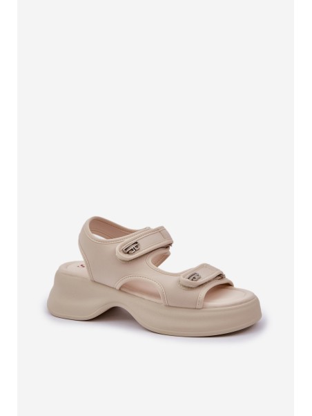 Fabric Lightweight Platform Sandals Light Beige Deniffia
