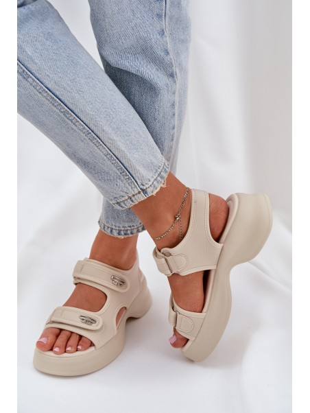 Fabric Lightweight Platform Sandals Light Beige Deniffia