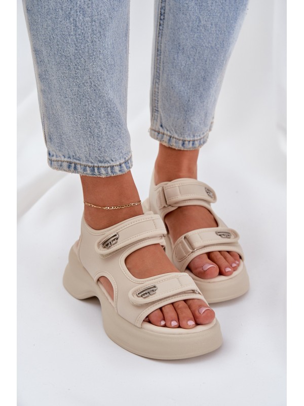 Fabric Lightweight Platform Sandals Light Beige Deniffia