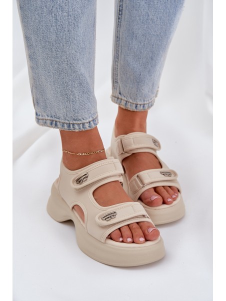 Fabric Lightweight Platform Sandals Light Beige Deniffia
