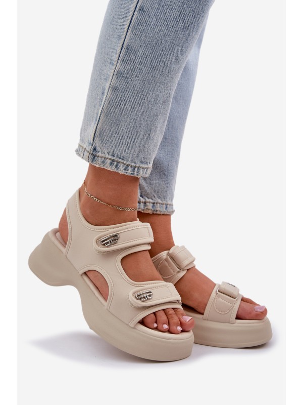 Fabric Lightweight Platform Sandals Light Beige Deniffia