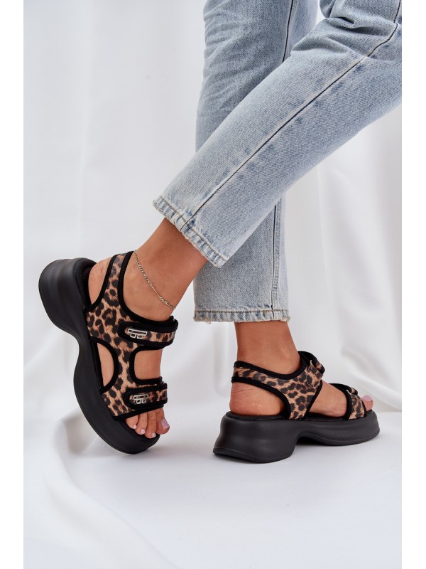 Eco Leather Lightweight Platform Sandals Panther Brown