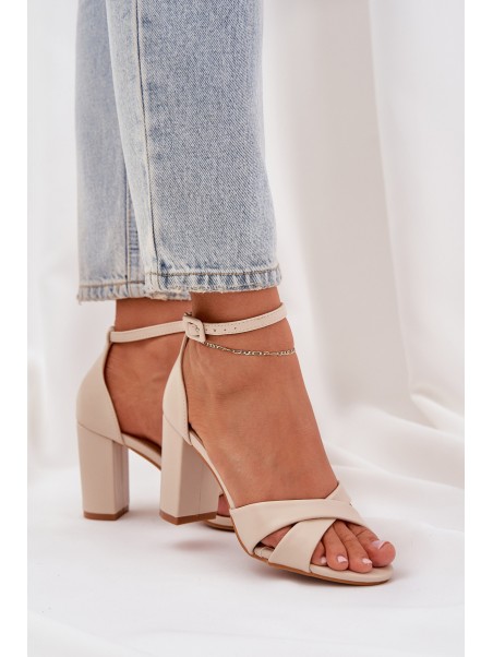 Block Heel Sandals Made Of Eco Leather Beige Lanaria