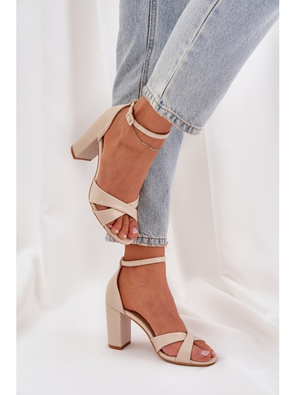 Block Heel Sandals Made Of Eco Leather Beige Lanaria