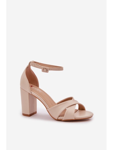 Block Heel Sandals Made Of Eco Leather Beige Lanaria