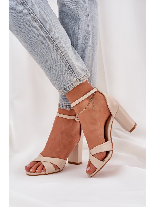 Block Heel Sandals Made Of Eco Leather Beige Lanaria