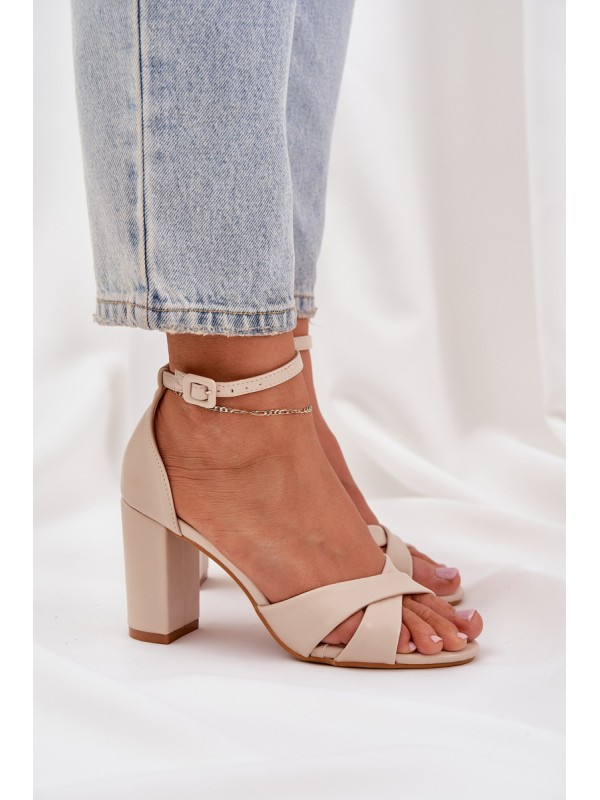 Block Heel Sandals Made Of Eco Leather Beige Lanaria