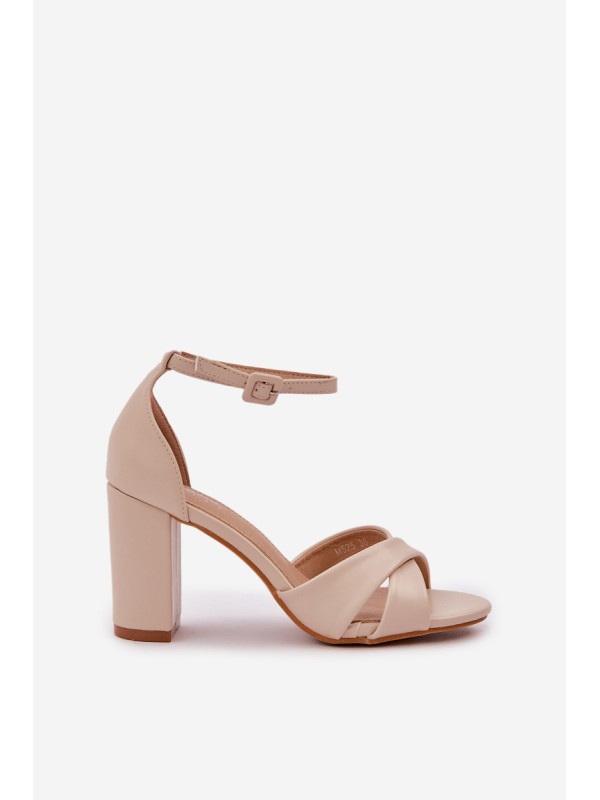 Block Heel Sandals Made Of Eco Leather Beige Lanaria