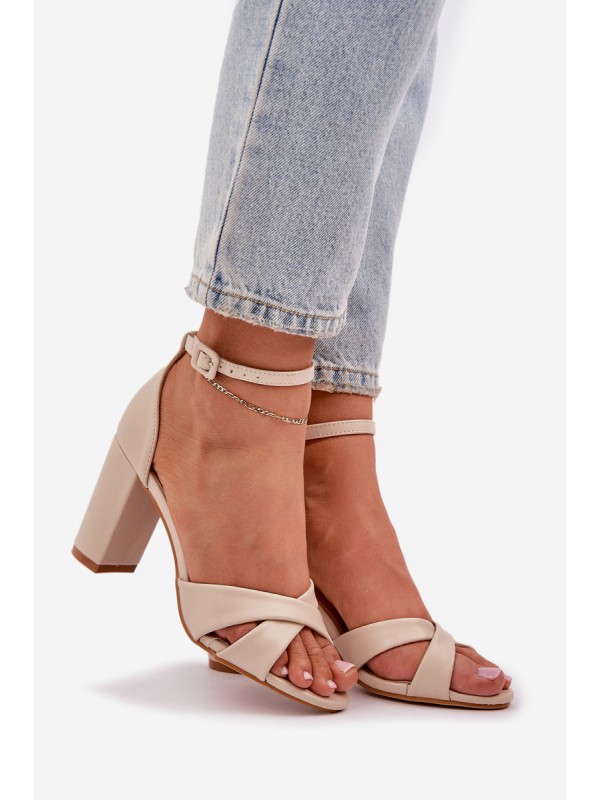 Block Heel Sandals Made Of Eco Leather Beige Lanaria