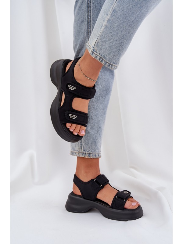 Fabric Lightweight Platform Sandals Black Deniffia