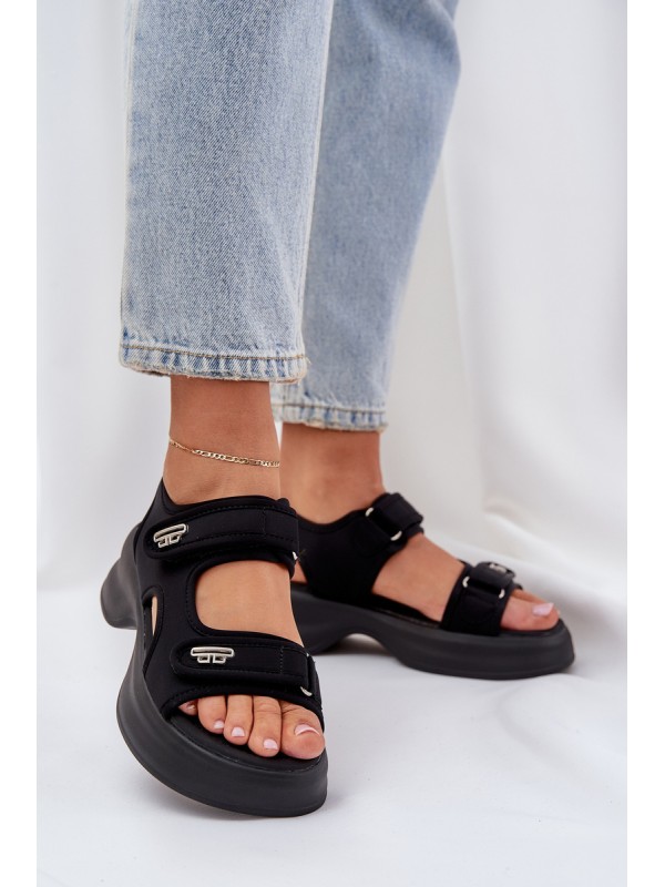 Fabric Lightweight Platform Sandals Black Deniffia