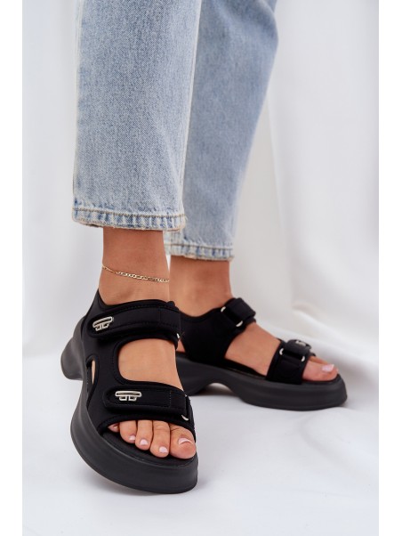 Fabric Lightweight Platform Sandals Black Deniffia