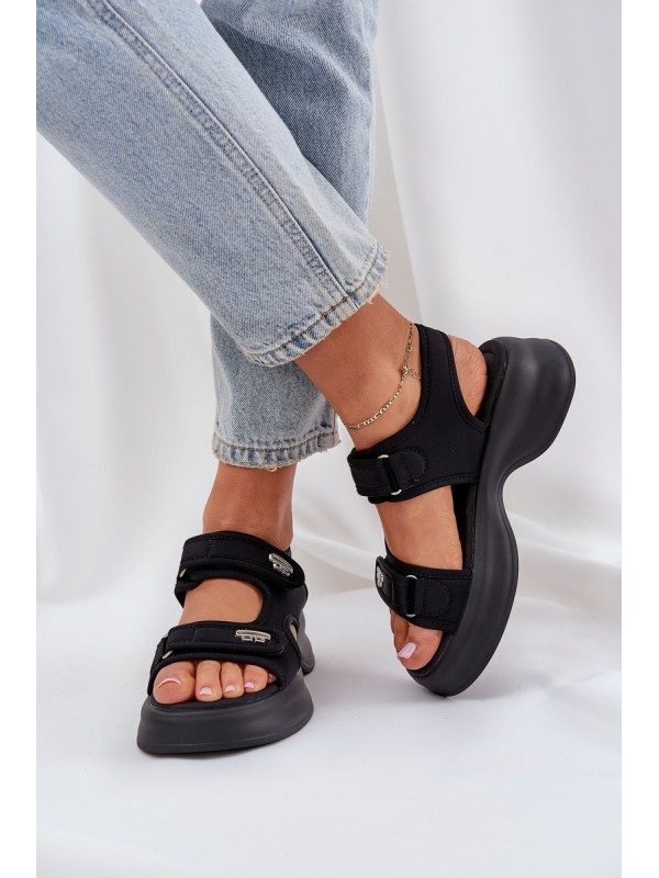 Fabric Lightweight Platform Sandals Black Deniffia