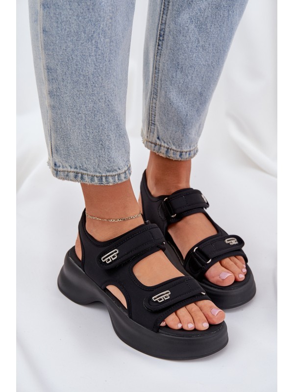 Fabric Lightweight Platform Sandals Black Deniffia