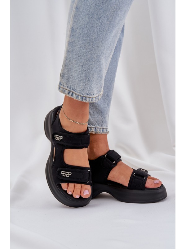 Fabric Lightweight Platform Sandals Black Deniffia