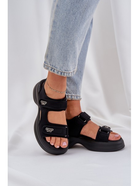 Fabric Lightweight Platform Sandals Black Deniffia