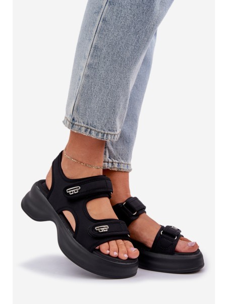 Fabric Lightweight Platform Sandals Black Deniffia