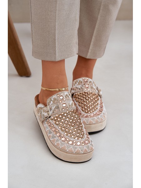 Decorated Slippers On A Platform Beige Terfitra