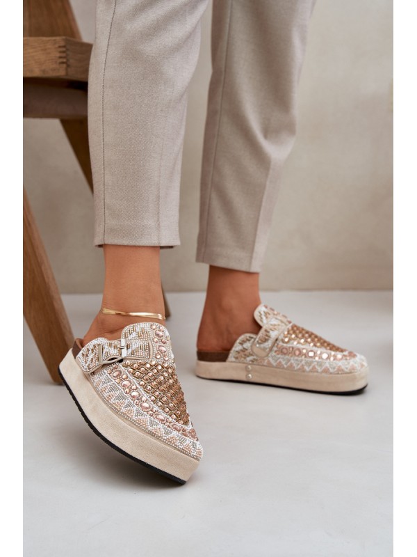 Decorated Slippers On A Platform Beige Terfitra