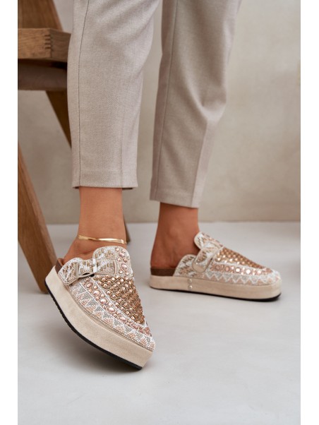 Decorated Slippers On A Platform Beige Terfitra