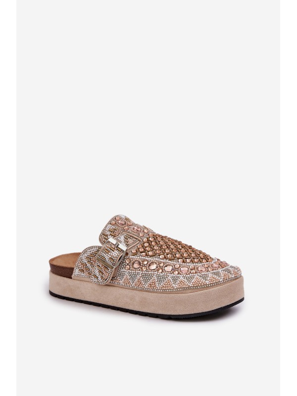Decorated Slippers On A Platform Beige Terfitra