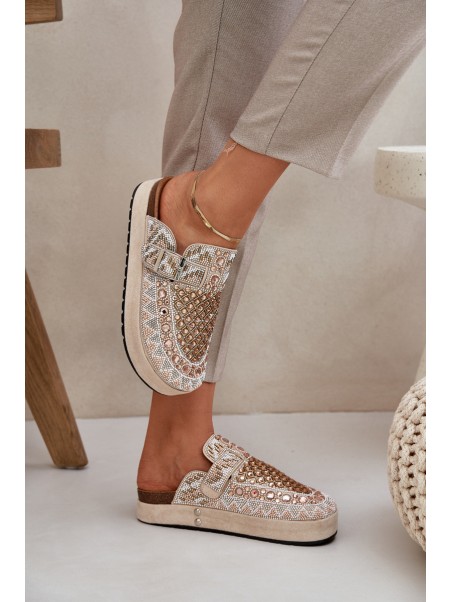 Decorated Slippers On A Platform Beige Terfitra