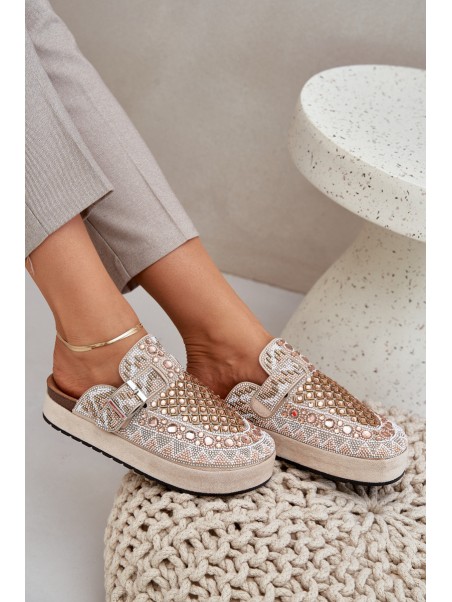 Decorated Slippers On A Platform Beige Terfitra