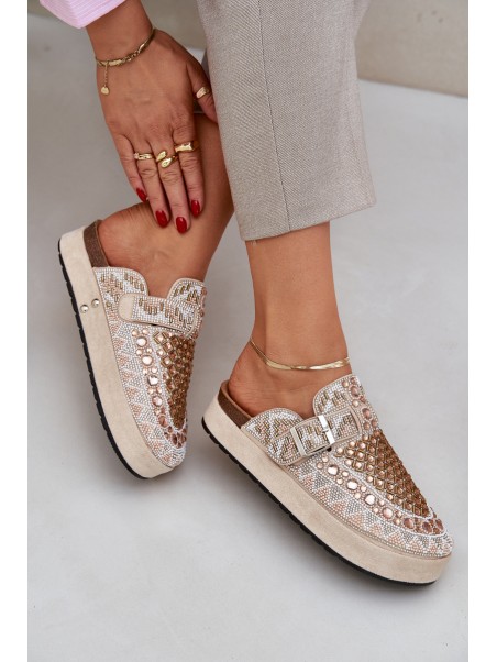 Decorated Slippers On A Platform Beige Terfitra