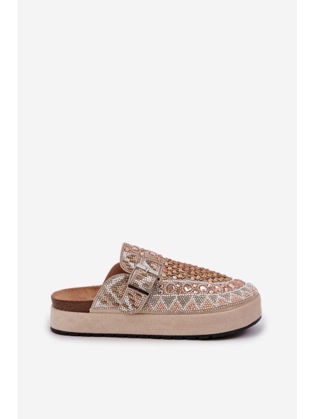 Decorated Slippers On A Platform Beige Terfitra
