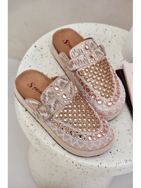 Decorated Slippers On A Platform Beige Terfitra