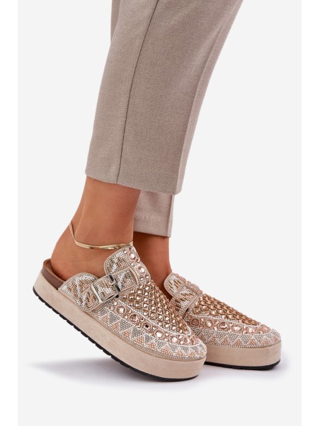 Decorated Slippers On A Platform Beige Terfitra