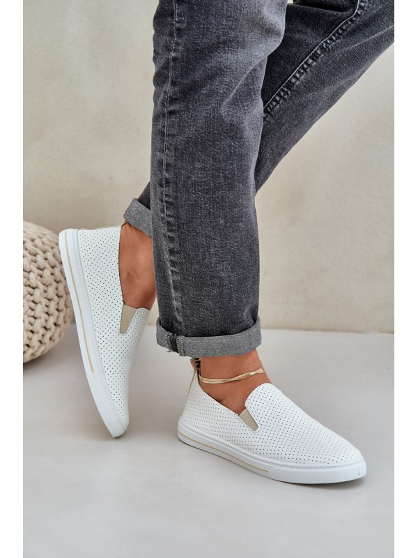 Slip-on eco leather women's sneakers with inscription light beige Zalinne