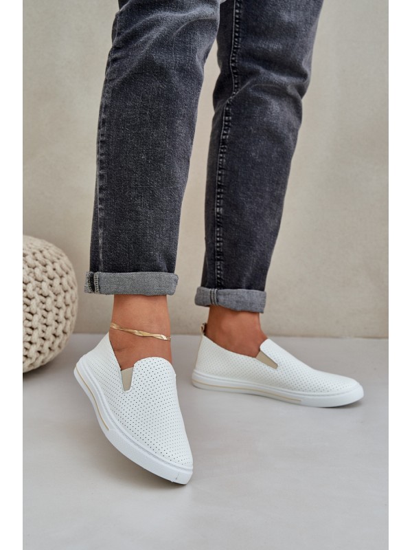 Slip-on eco leather women's sneakers with inscription light beige Zalinne 2
