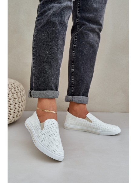Slip-on eco leather women's sneakers with inscription light beige Zalinne